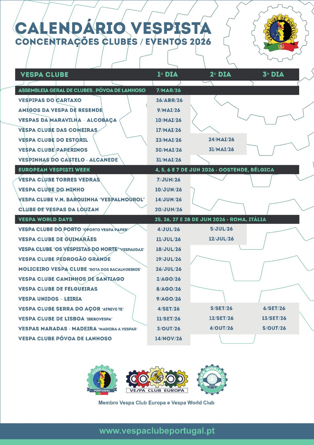 Calendário Vespista 2026